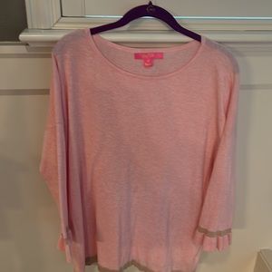 Lilly Pulitzer, summer sweater, three-quarter sleeves pink with gold on sleeves